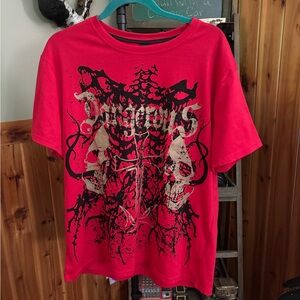 ROMWE Red Short Sleeve Tee with Black and Cream Skull Graphic